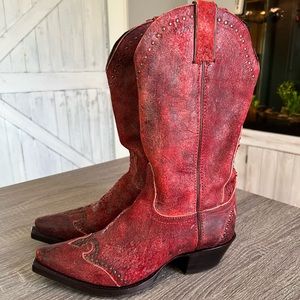 Rustic red cowboy boots